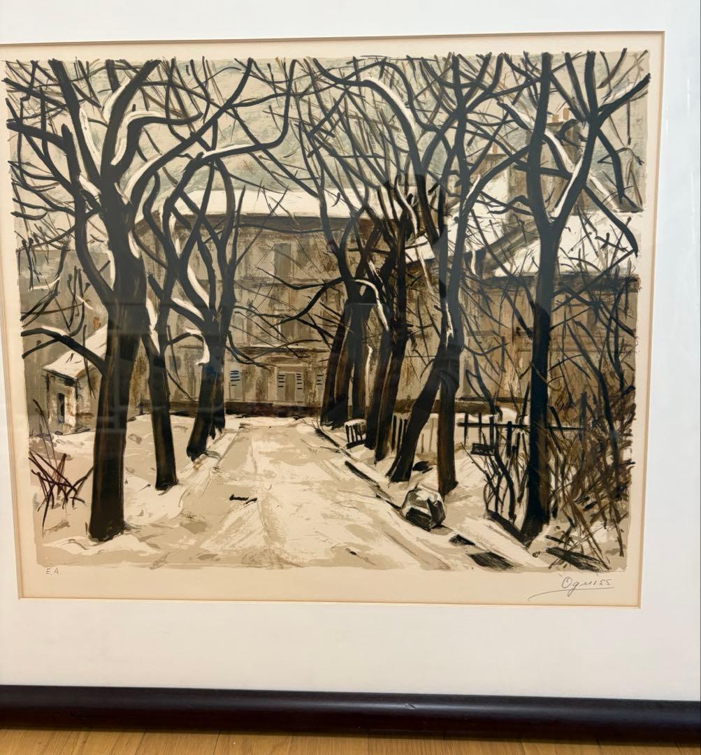 荻須高徳（おぎすたかのり）『雪景色』リトグラフ 自筆サイン