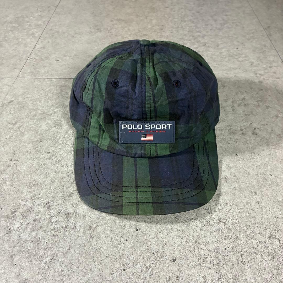 90s POLO SPORTポロスポーツキャップ星条旗ブラックウォッチラルフ