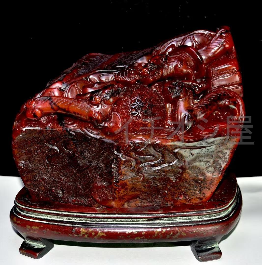 中国古美術 名家西鳳銘 寿山紅田黄石彫 大型置物 極細工 古擺件 骨董品 時代物