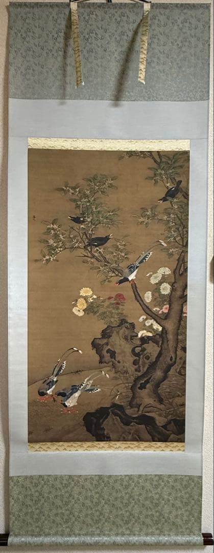 中国　明時代　呂紀　桂菊山禽圖　絹本　原色複製　◇検故宮博物館◇ 一鼎軒0926