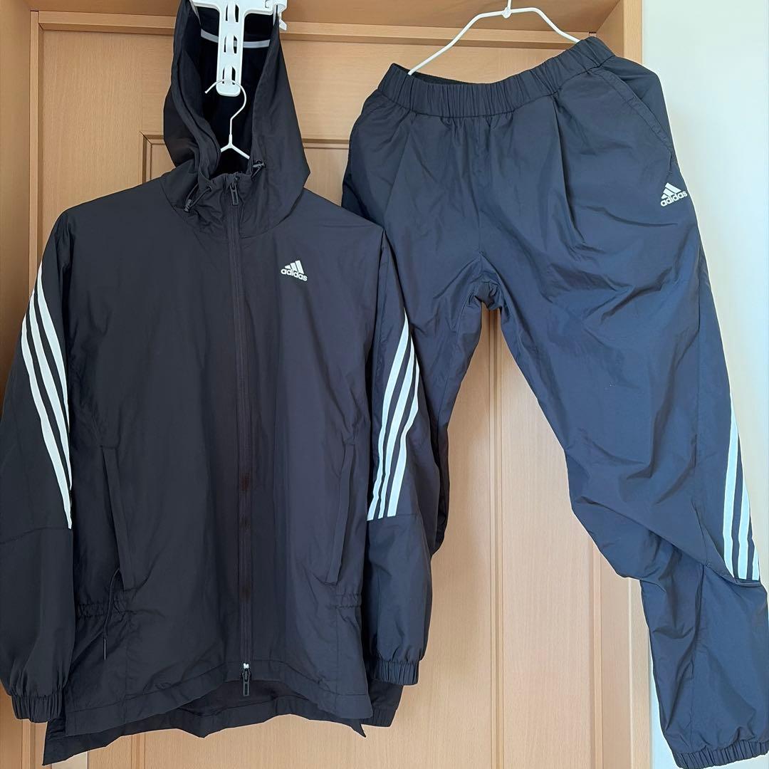 adidas ジャージ上下セット 黒 フード付き　レディース　S