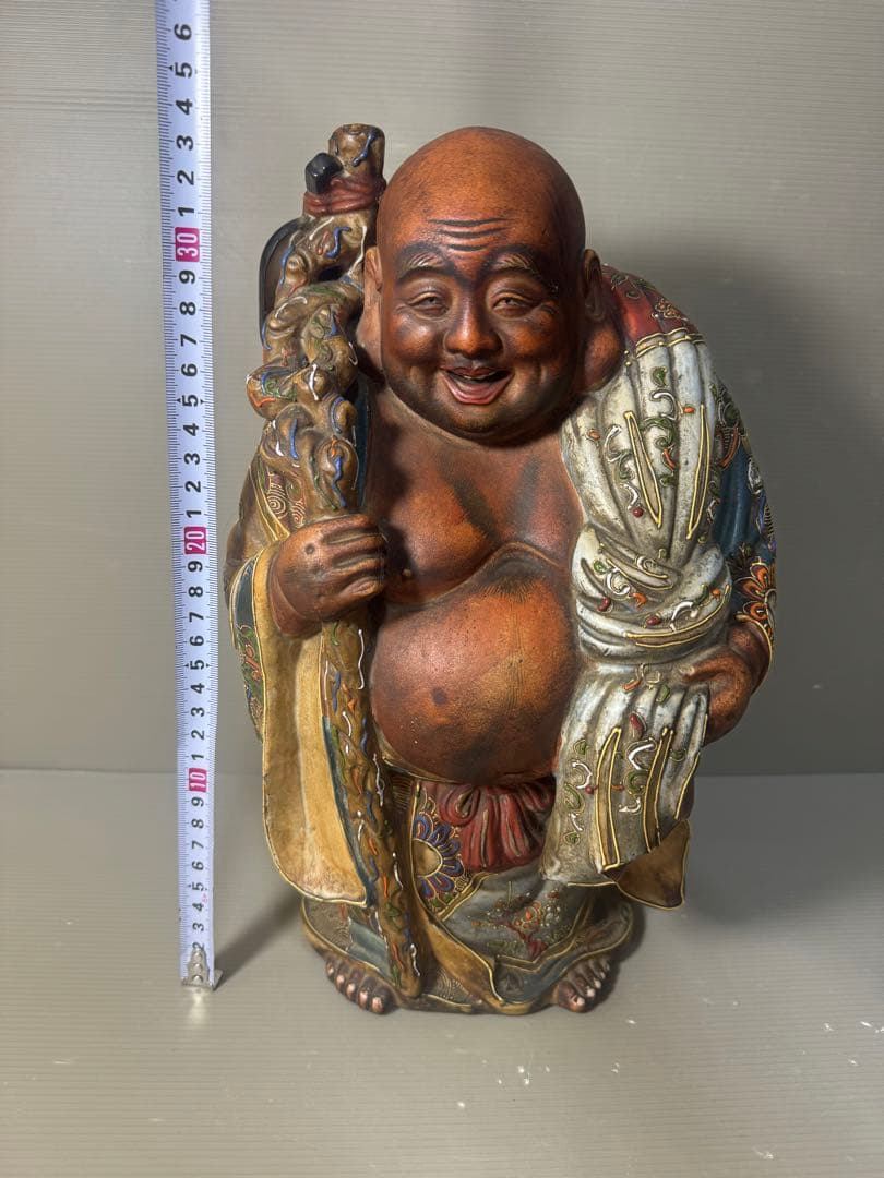 2593 九谷焼　布袋様　置物　陶芸　七福神　縁起物　時代物