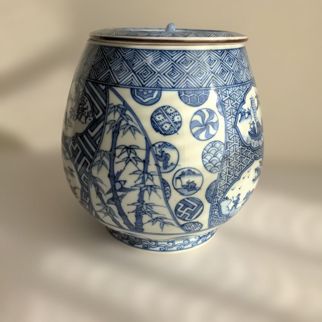 【美品】 手塚祥堂造 染付祥瑞 芋頭 水指 茶道具 木箱入