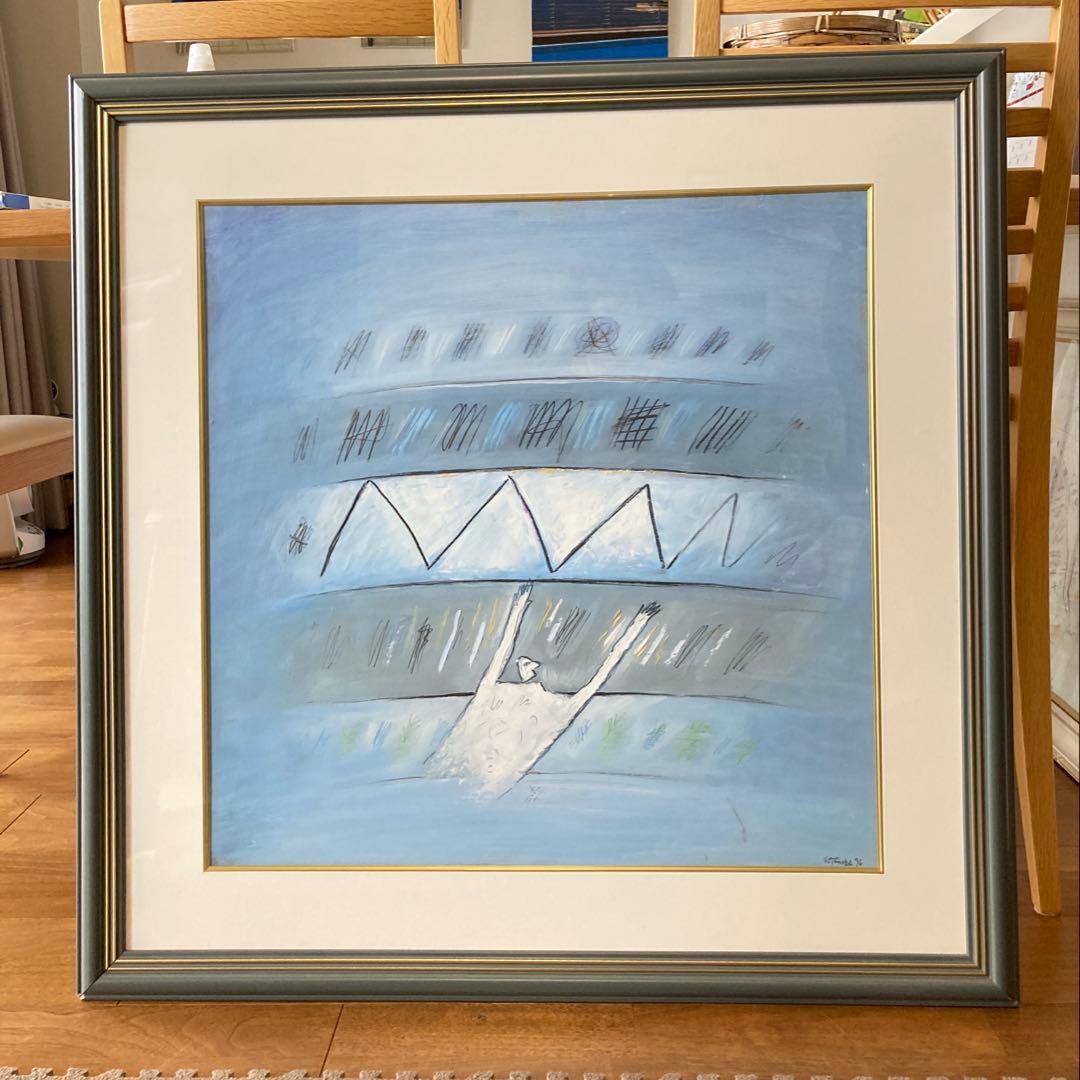 油絵　抽象画　Jiri Votruba作　油彩画　ブルー　青　額入り