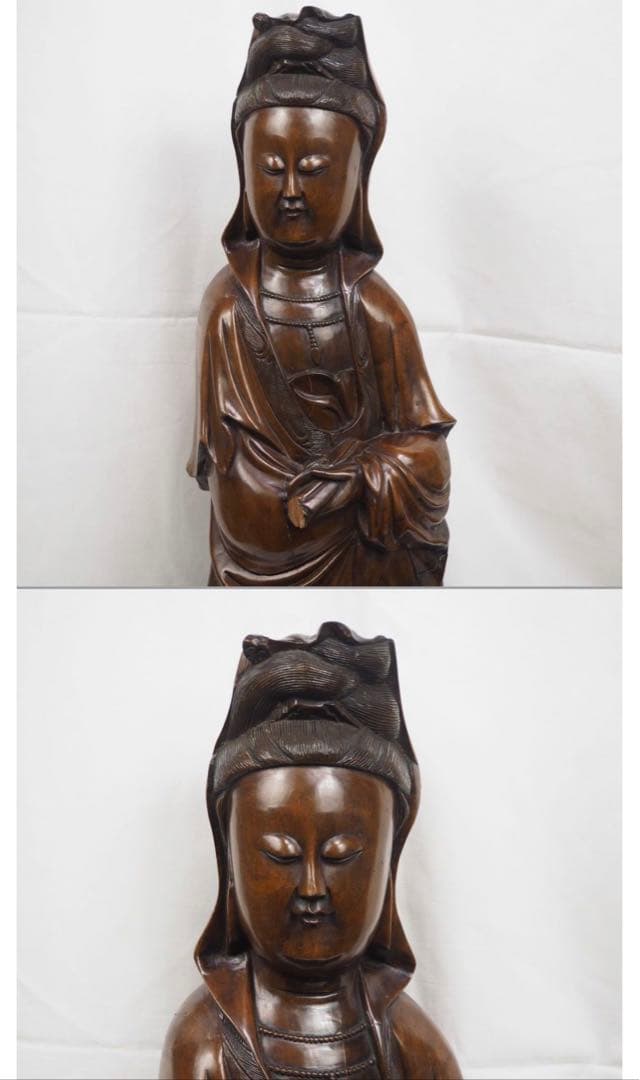 送料無料　明末～清初　龍眼木彫刻観音立像　高さ58ｃｍ