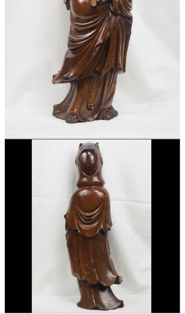 送料無料　明末～清初　龍眼木彫刻観音立像　高さ58ｃｍ