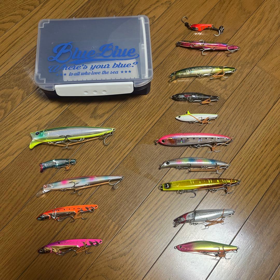 青物 シーバス ルアー まとめ売り 15個 ブルーブルーケース フック オマケ