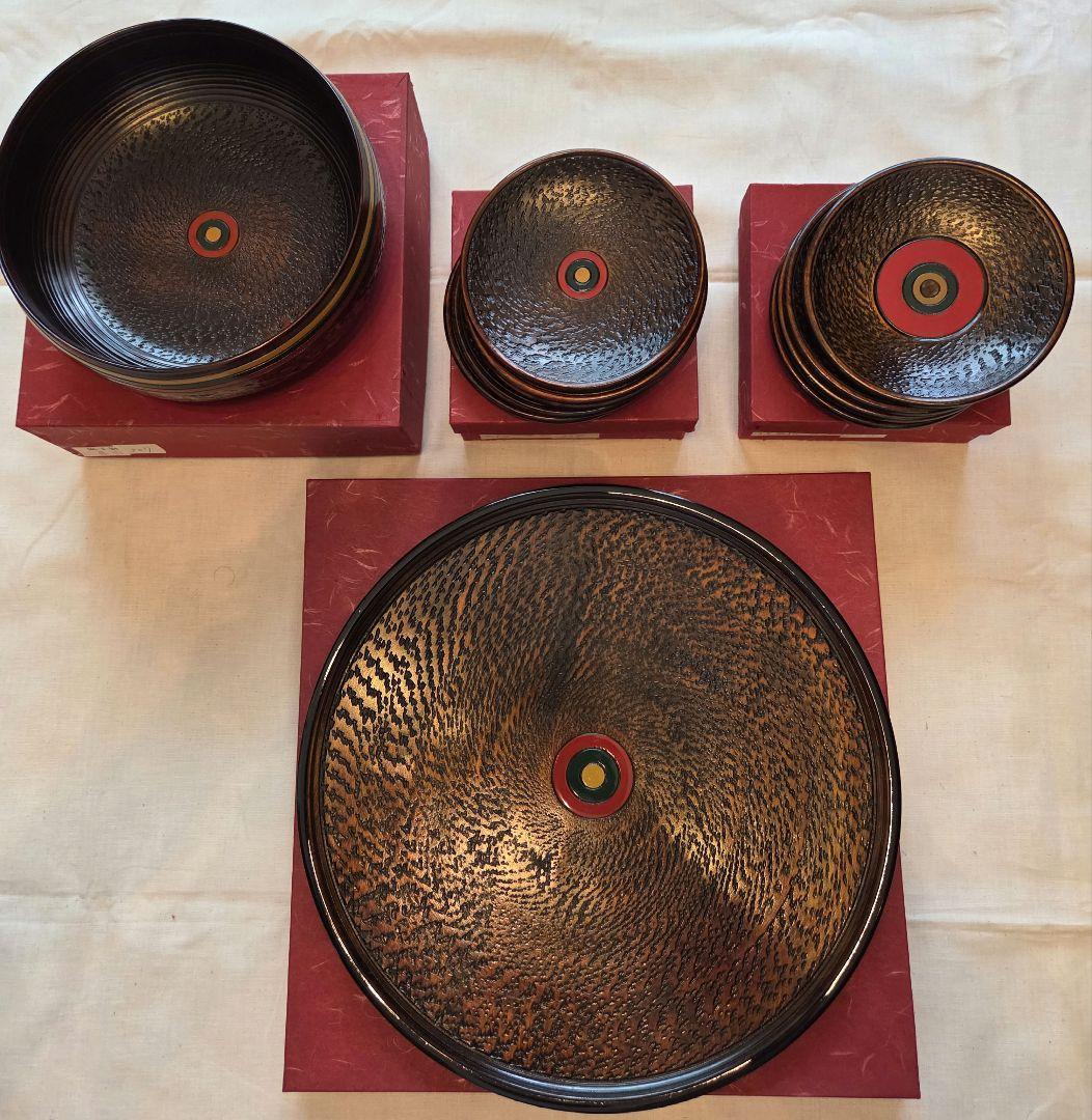 【新品】 山中漆器 盆、菓子鉢、菓子受け、茶托、セット 木箱入り