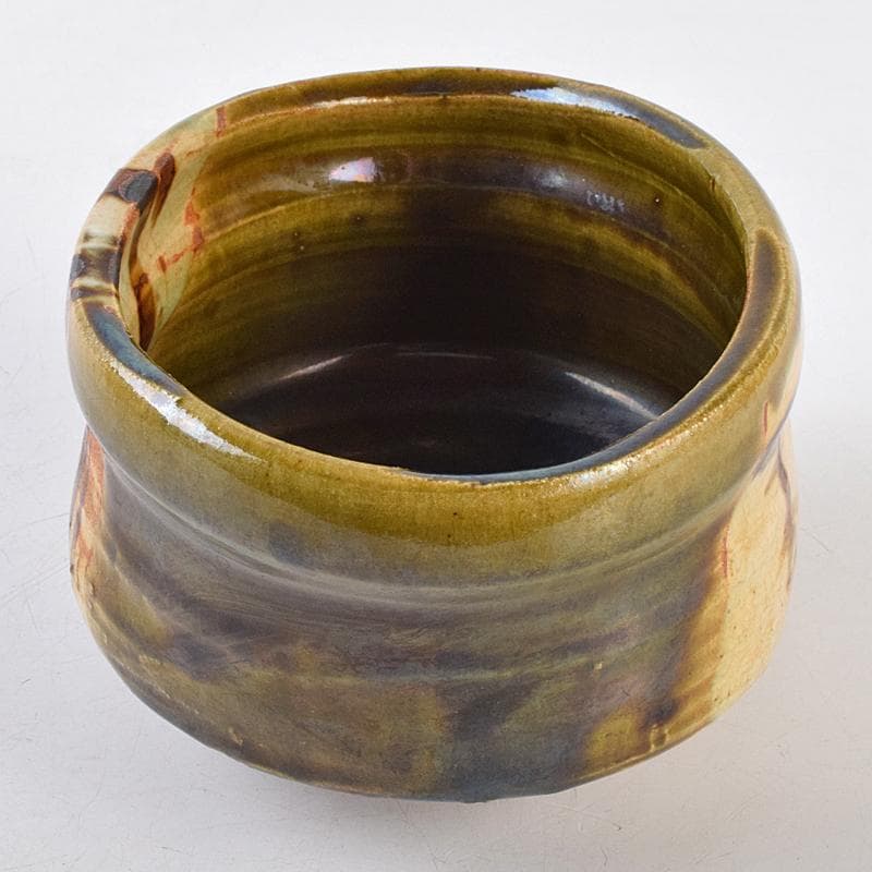 茶道具　人間国宝　鈴木蔵作　織部　沓形茶碗　茶碗　仕覆付　共箱　M　R9462