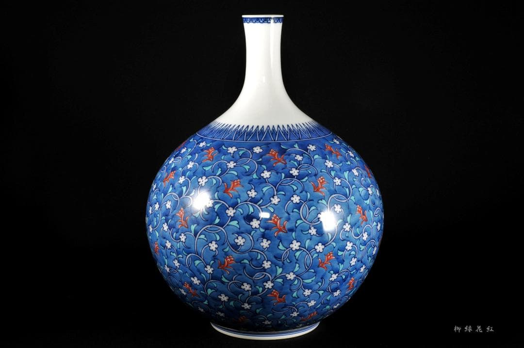 十三代 今泉今右衛門 色鍋島草花更紗文 花瓶 共箱 人間国宝 本人作