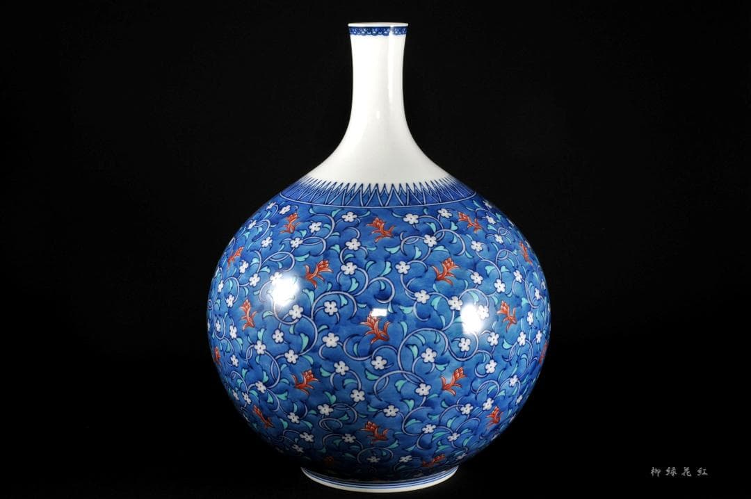 十三代 今泉今右衛門 色鍋島草花更紗文 花瓶 共箱 人間国宝 本人作