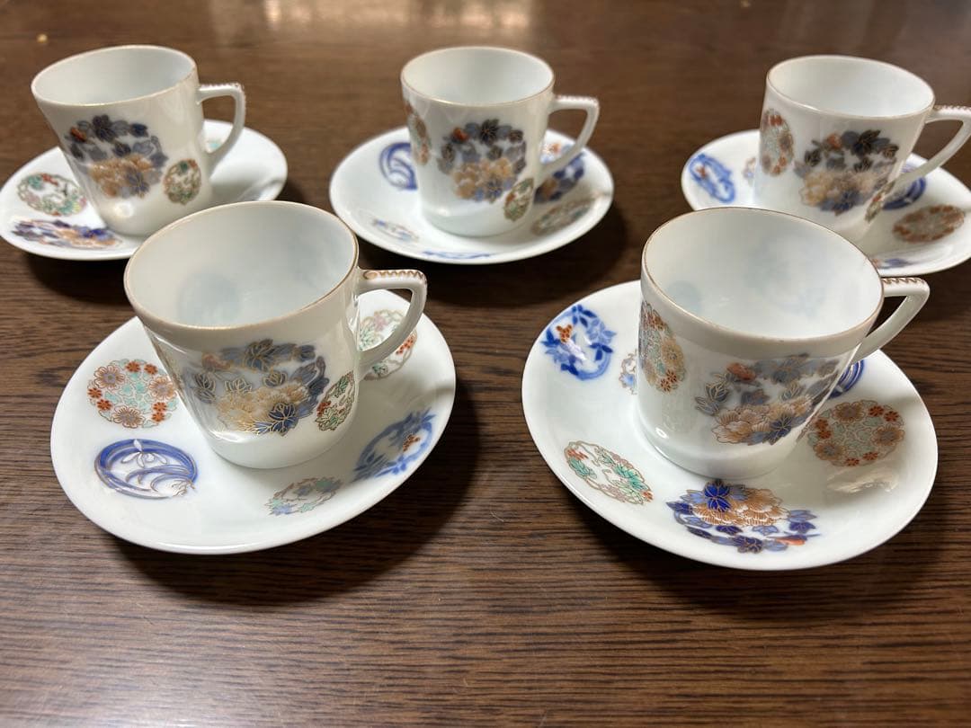 お値下げしました　ビンテージ、オールド深川製磁、金彩染錦花丸紋　コーヒーカップ