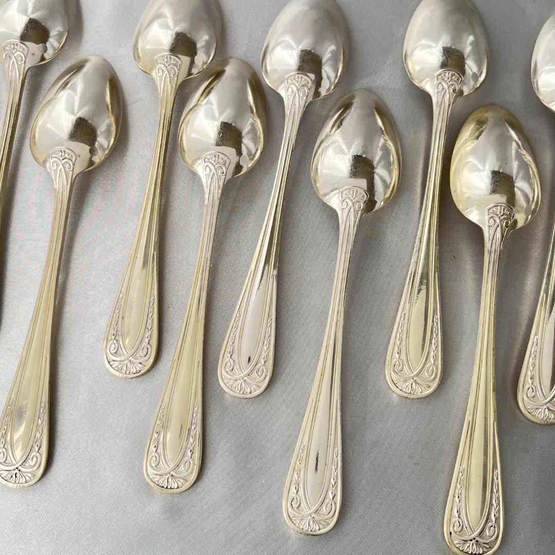 【仏蘭西】 レリーフ コーヒースプーン 12本【シルバープレート】アールヌーボー