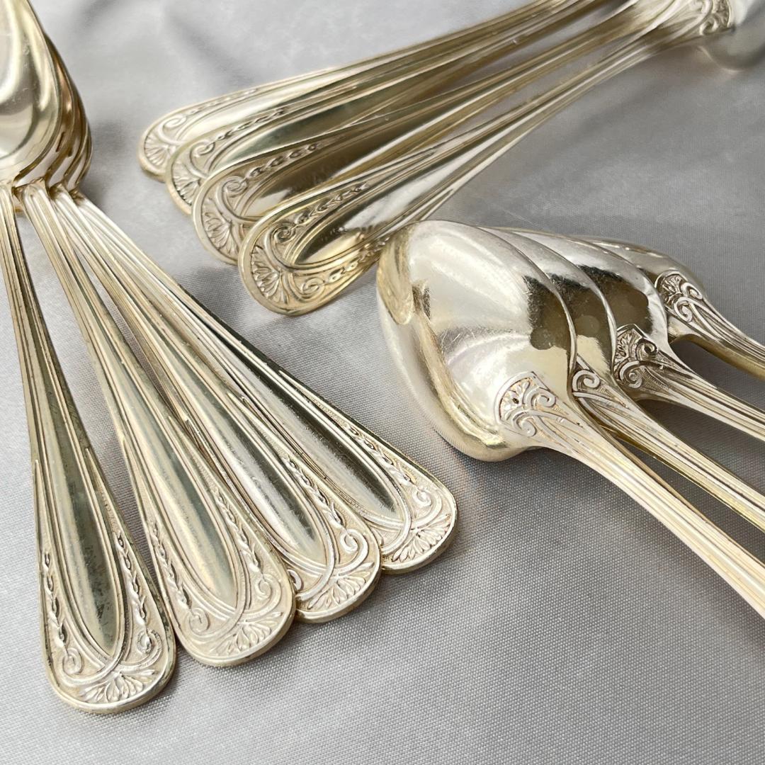 【仏蘭西】 レリーフ コーヒースプーン 12本【シルバープレート】アールヌーボー