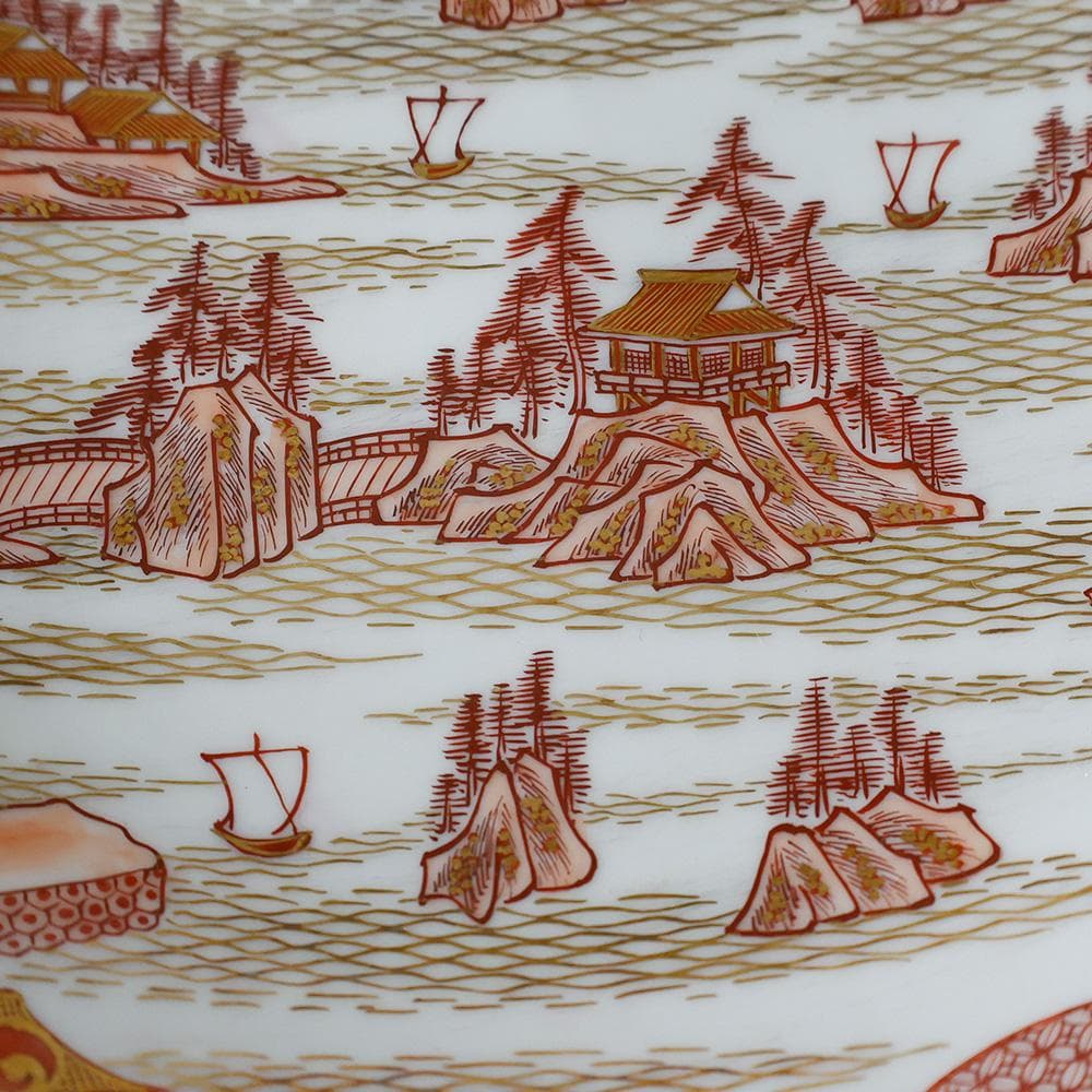 九谷焼 松鶴堂 金彩赤絵皿 五客 奥州松島図 五客 小紋画 木箱