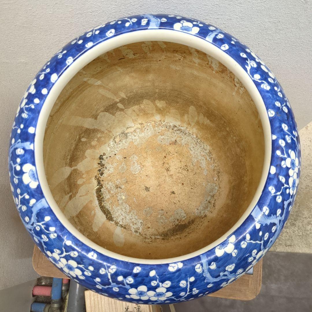 骨董　火鉢　梅の図　松竹梅　鉢カバー　睡蓮鉢　金魚　めだか