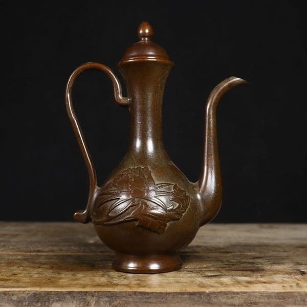銅器 牡丹高把壺 徳利 装飾品 工芸品 置物