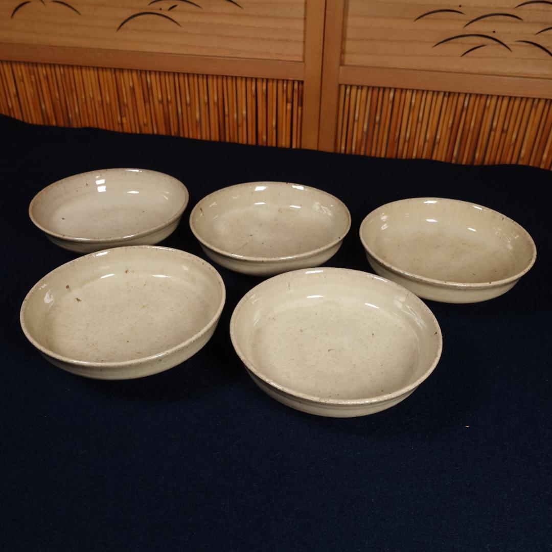 灰釉の釉調抜群 高鶴淳（父 高鶴元）薪窯 孟宗竹灰釉皿 平向付 5客 共箱