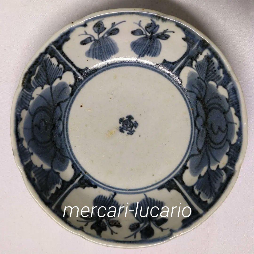 古伊万里 角福 くらわんか皿 江戸中期 染付 牡丹 中皿