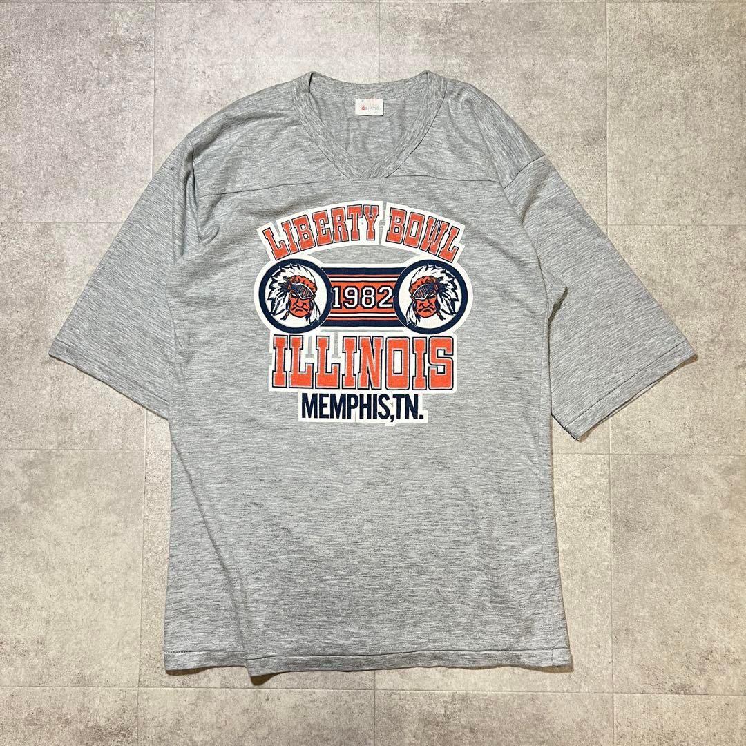 80s 初頭 Illinois フットボールT XL グレー USA製