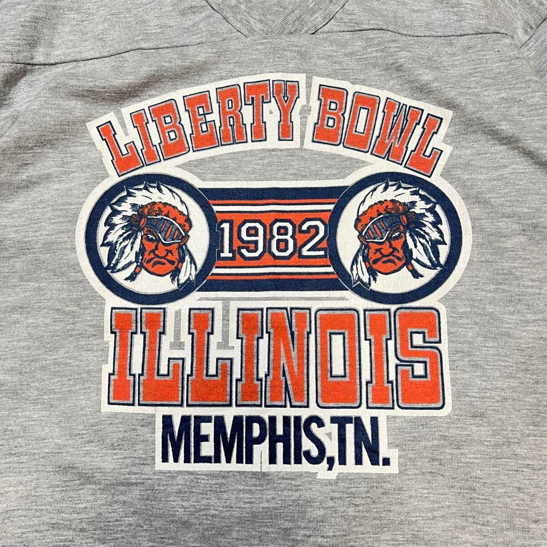 80s 初頭 Illinois フットボールT XL グレー USA製