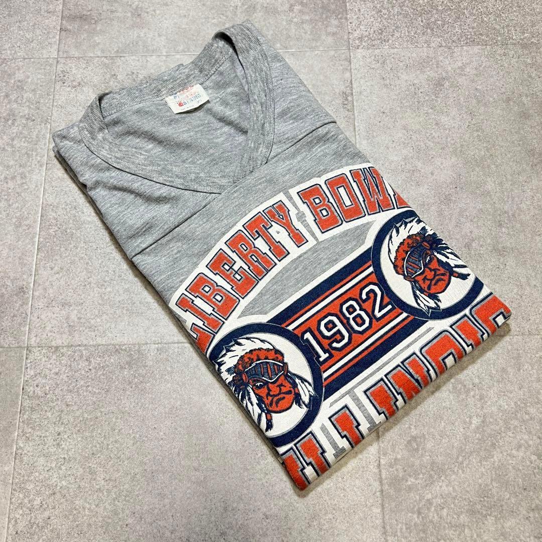 80s 初頭 Illinois フットボールT XL グレー USA製