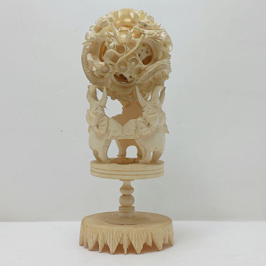 Y2293-3 極上 透かし細工 龍天球置物 総重量139.2gげ