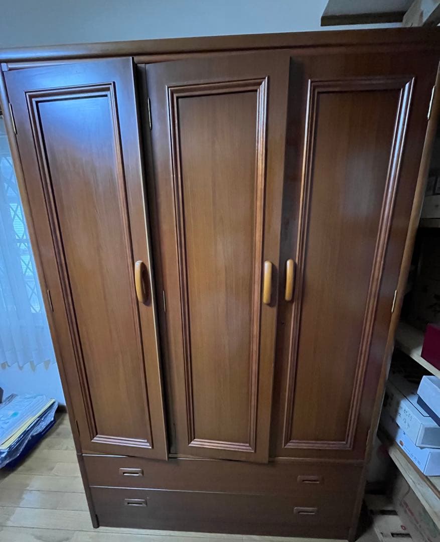 木製 3ドア アンティーク 洋服タンス 収納 ブラウン 3扉 引き出しミラー付
