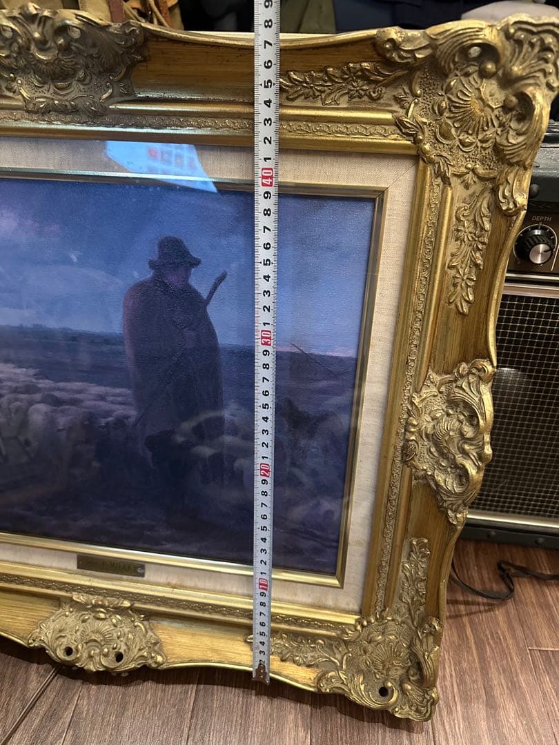 ジャン・フランソワ・ミレー　羊と牧人の絵画 金色フレーム　アンティーク風