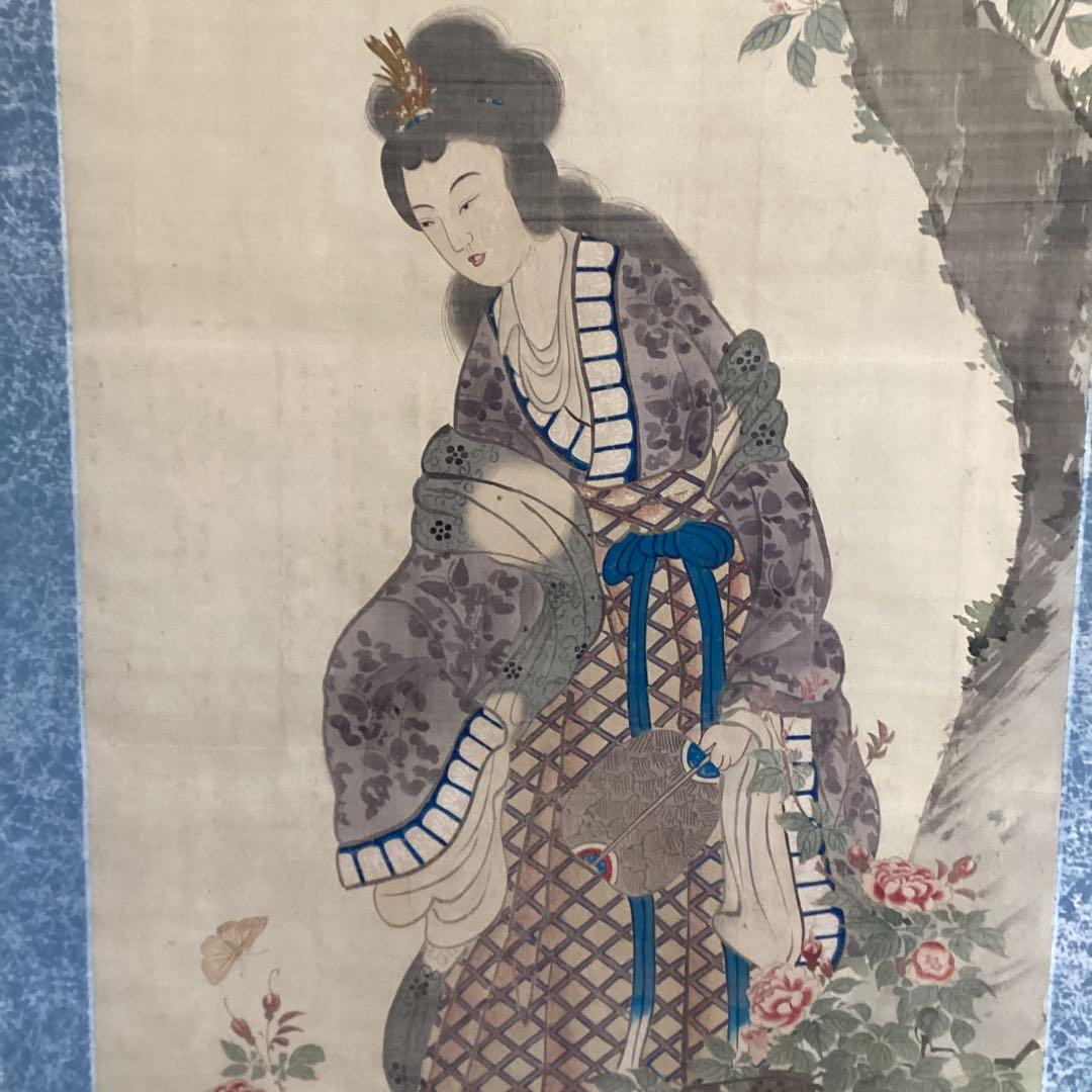 一点物　下村観山筆　《唐美人図》　絹本着色大幅　軸先木　「★横山大観　鑑識箱　」