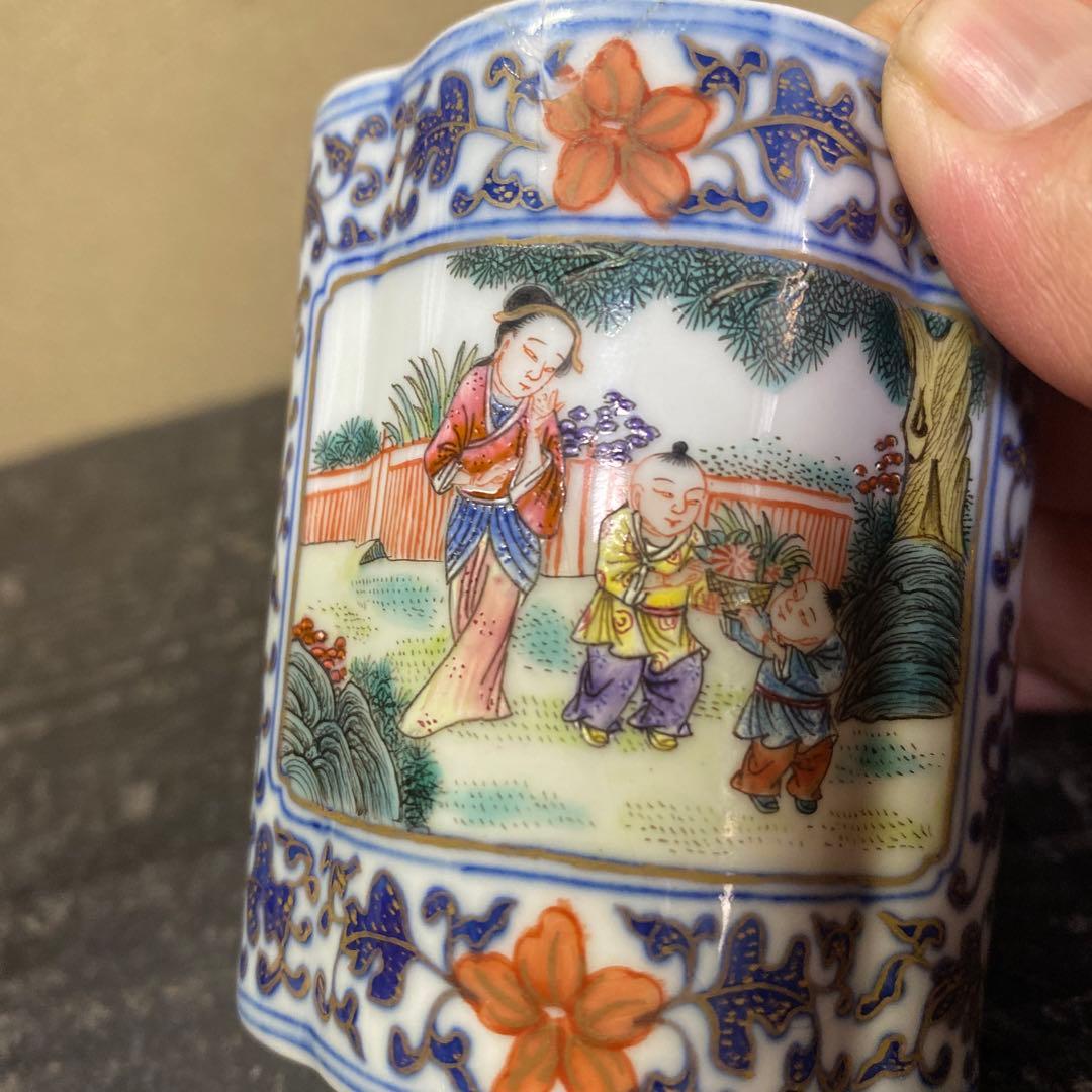 中国古玩粉彩唐人物色絵香炉【桐箱付】