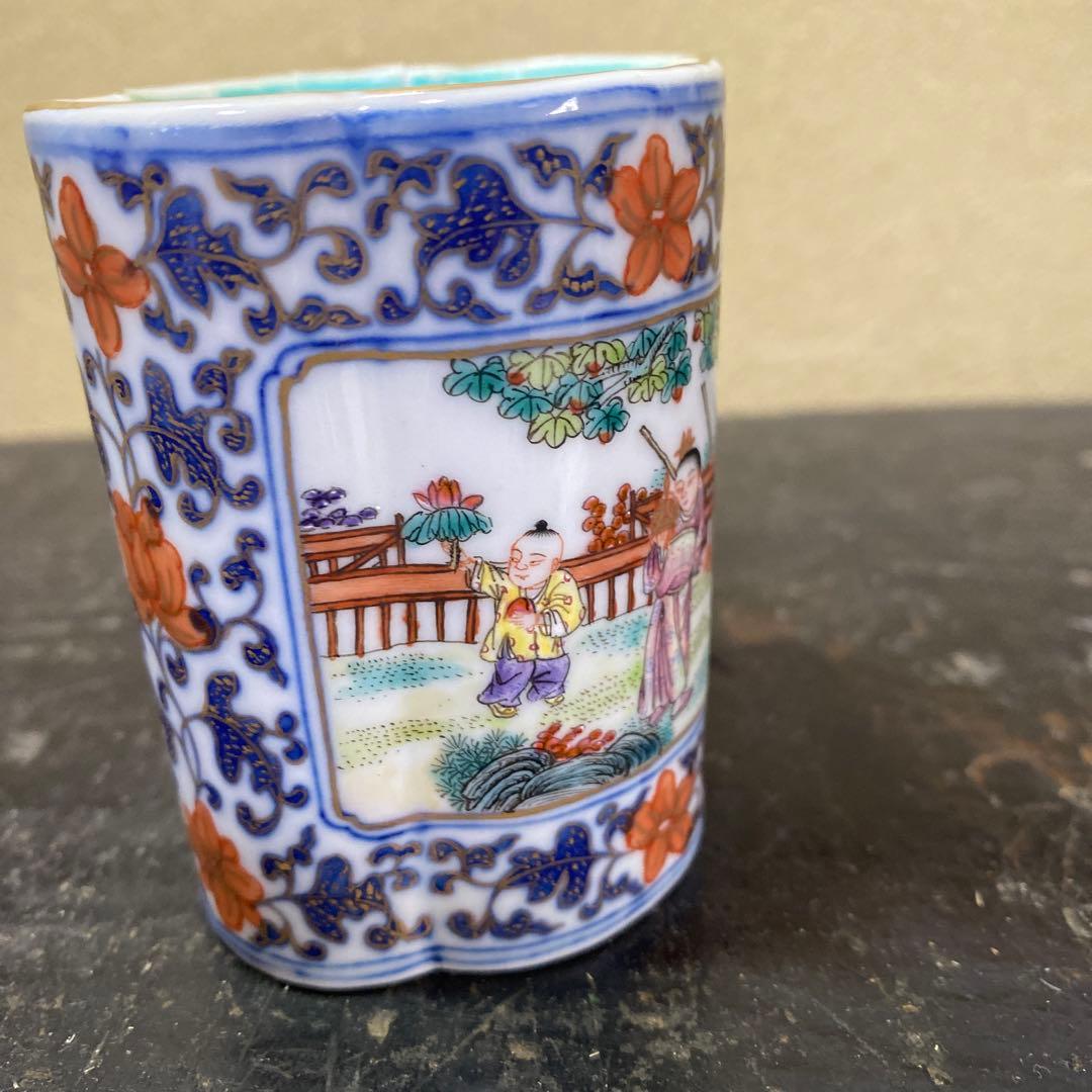 中国古玩粉彩唐人物色絵香炉【桐箱付】