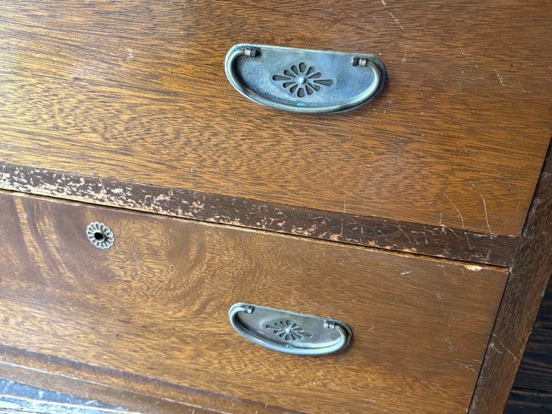 木製2段タンス 鍵付き アンティーク レトロ