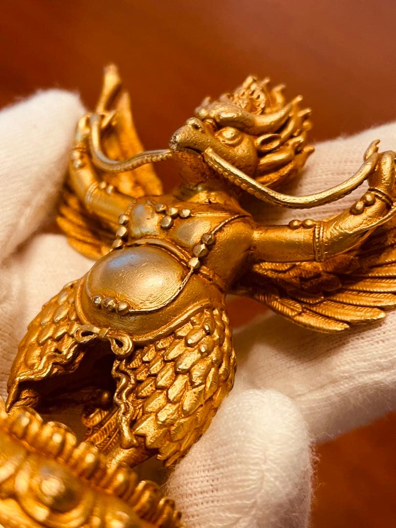 ＜チベット密教 新品1点物＞鍍金 ガルーダ（迦楼羅／金翅鳥）尊像 不死鳥