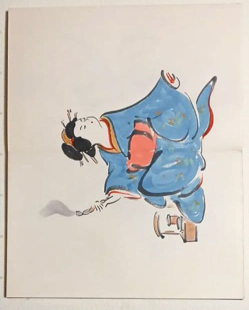 槙岡芦平（槙岡鬼佛の実子)の大津絵画帖手書きサイン入り（肉筆19図柄)昭和期