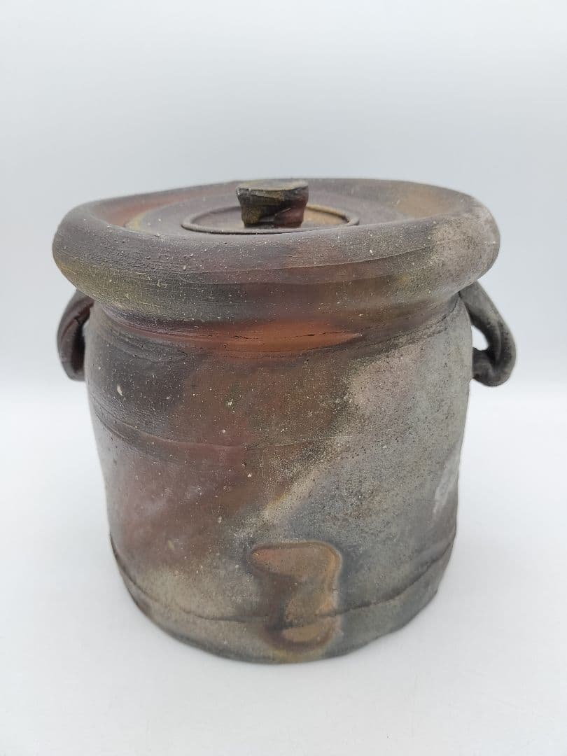 c663 水指 備前 耳付 日本工芸会 柴岡紘一 木箱 茶道具 古物