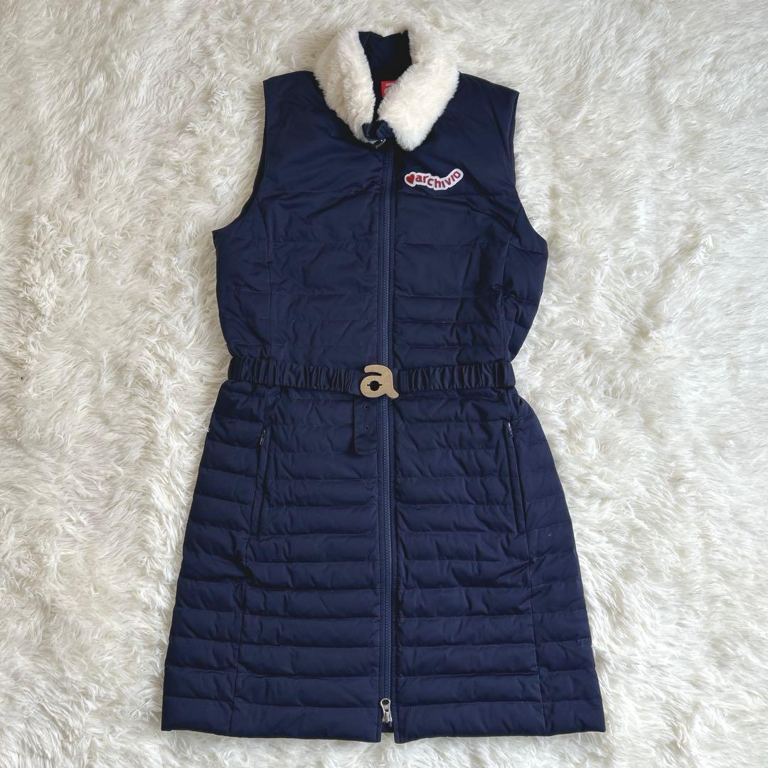 アルチビオ 中綿ダウン ワンピース ファー付き ウエストベルト 38