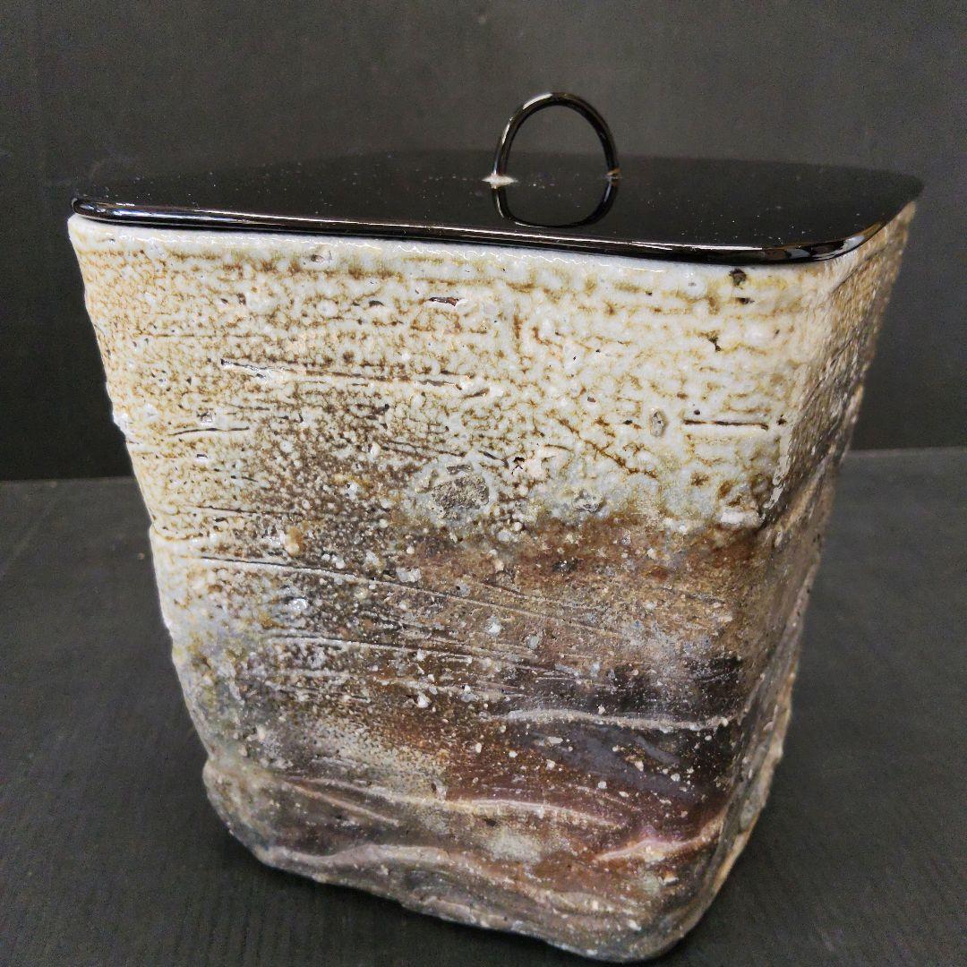 信楽焼 保庭楽入 手捻菱水指 大徳寺 藤井誡堂師書付 茶道具 共箱 栞 102