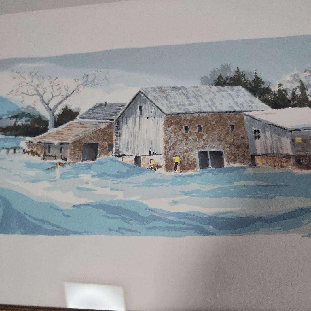 ブライアン ウィリアムズ 　額付き　リトグラフ　雪の中の物草池　306/375