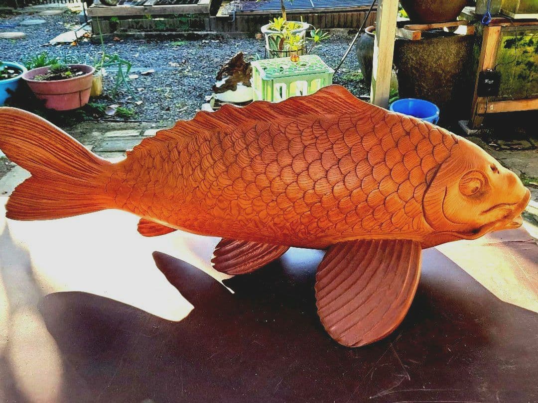 木製 鯉の彫刻 約100cm