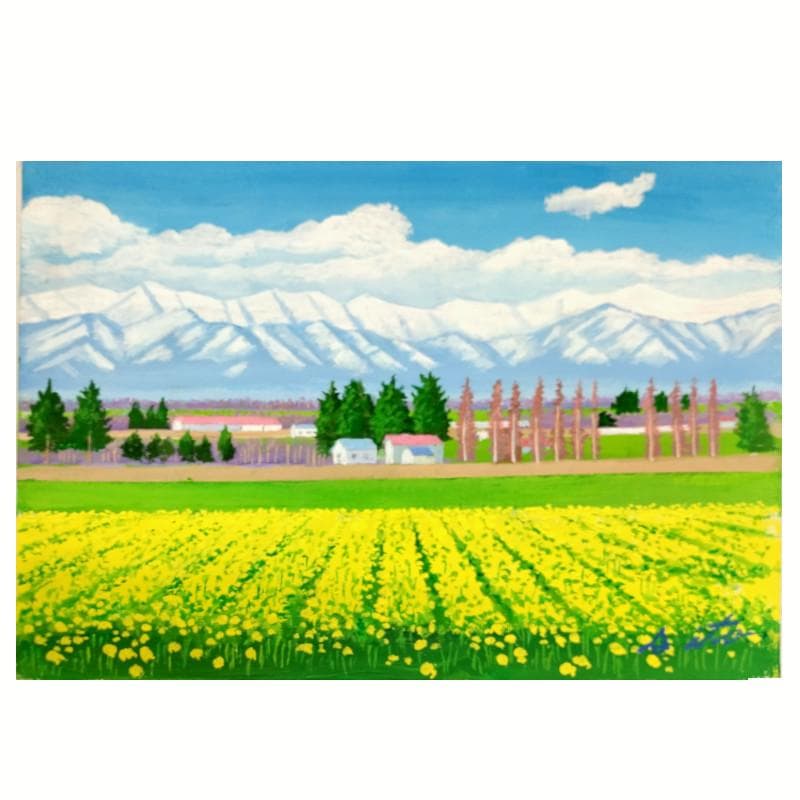 ☆伊藤正一☆「日高山脈と菜の花」アクリル画　F４号　未使用！