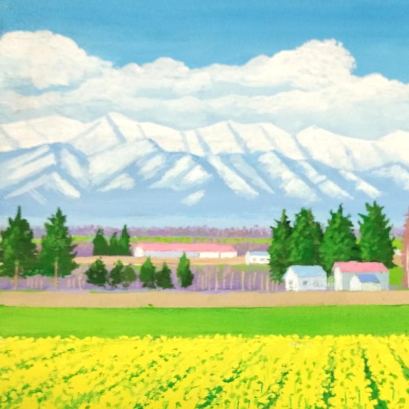 ☆伊藤正一☆「日高山脈と菜の花」アクリル画　F４号　未使用！