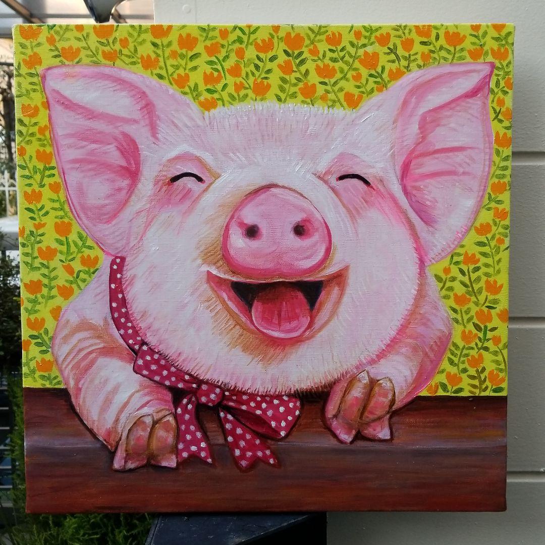 油絵　専用　すっごく笑ってる子ぶた