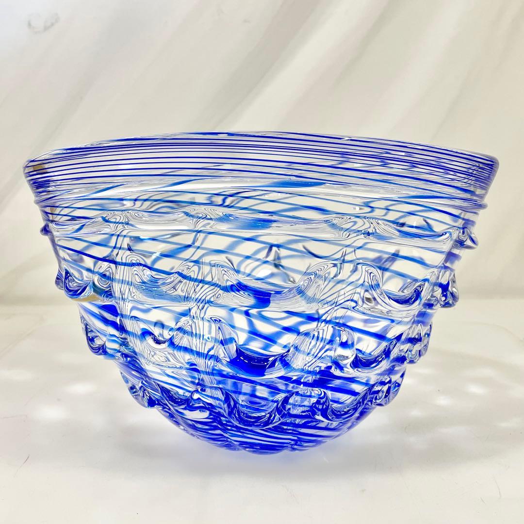 ◎ 美品 津軽びいどろ 花器 ガラス細工 ブルー