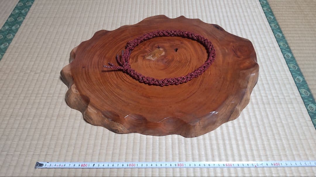 超特大ひょうたん置物、 赤飾り紐付、欅置台セット