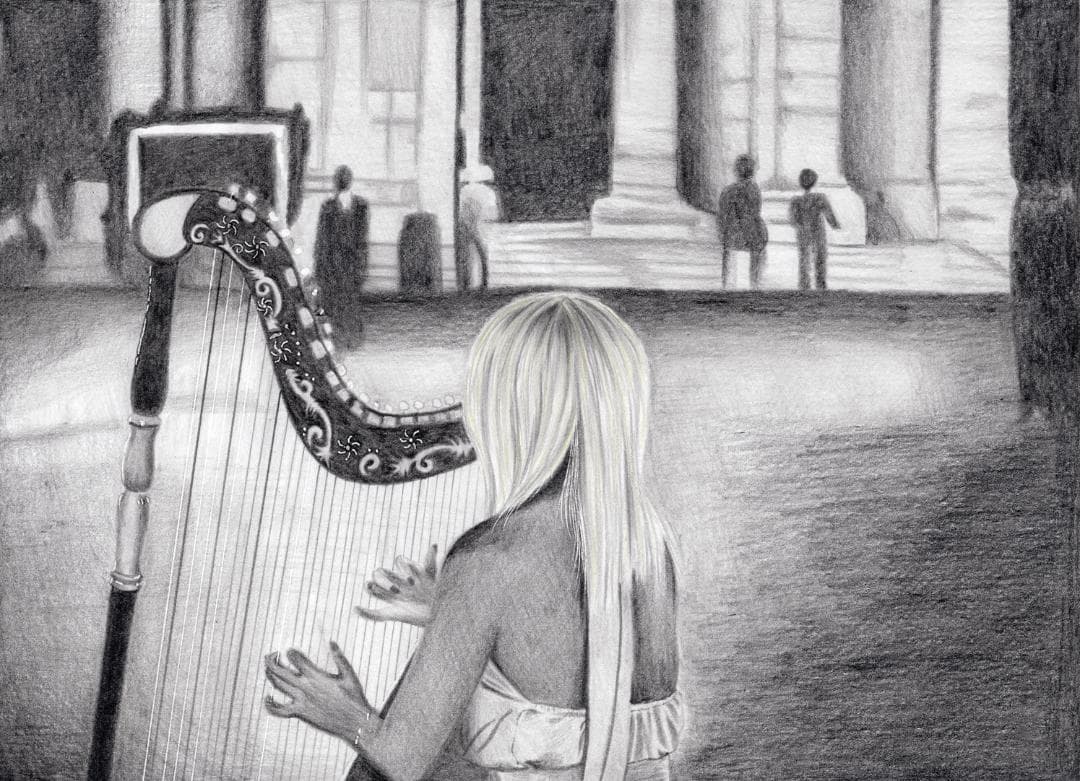 鉛筆画「A street arpista」　B5大サイズ