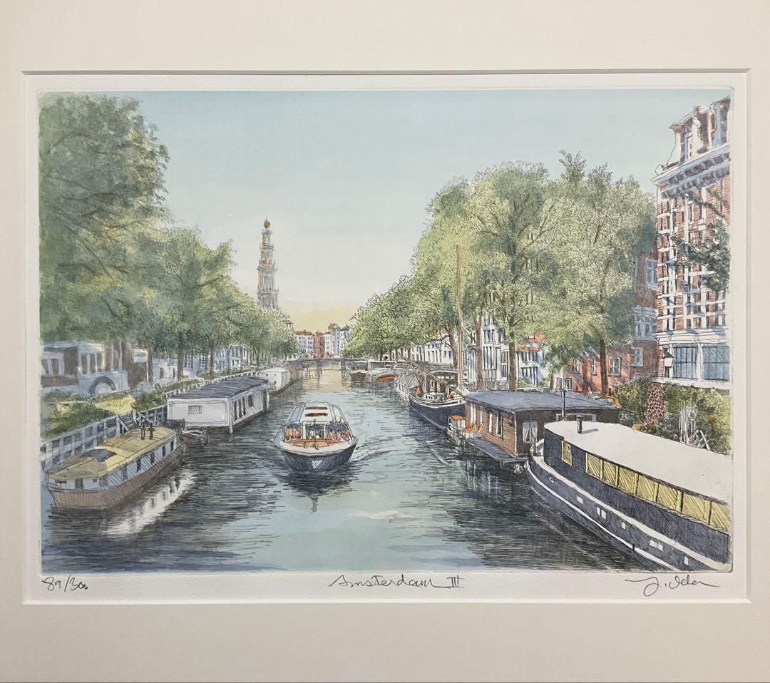 絵画・額・織田義郎・アムステルダム・オランダ・銅版画+手彩色・エッチング・美術品