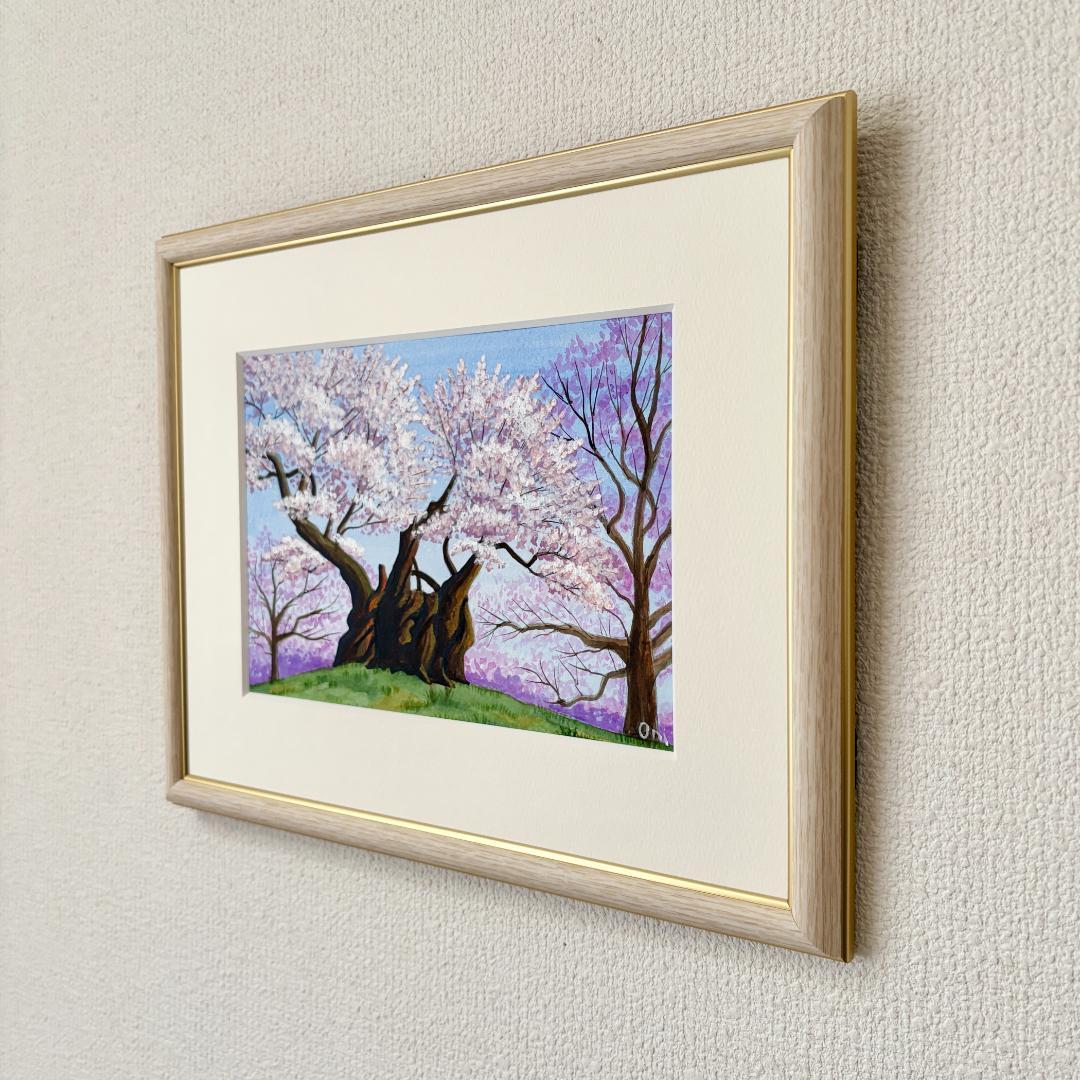 アクリル画　原画　「山高神代桜」額縁付　SMサイズ　風景画