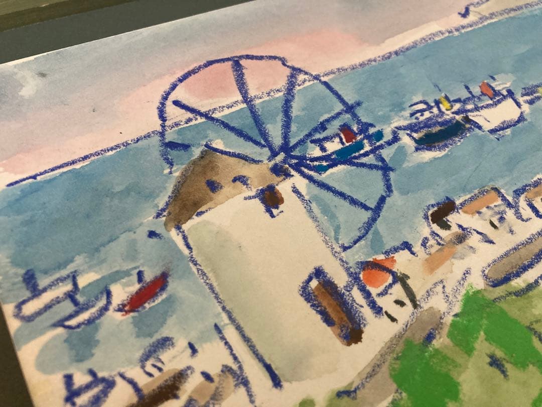 奥田省一　水彩画　ミコノス　絵画　専用額縁付き