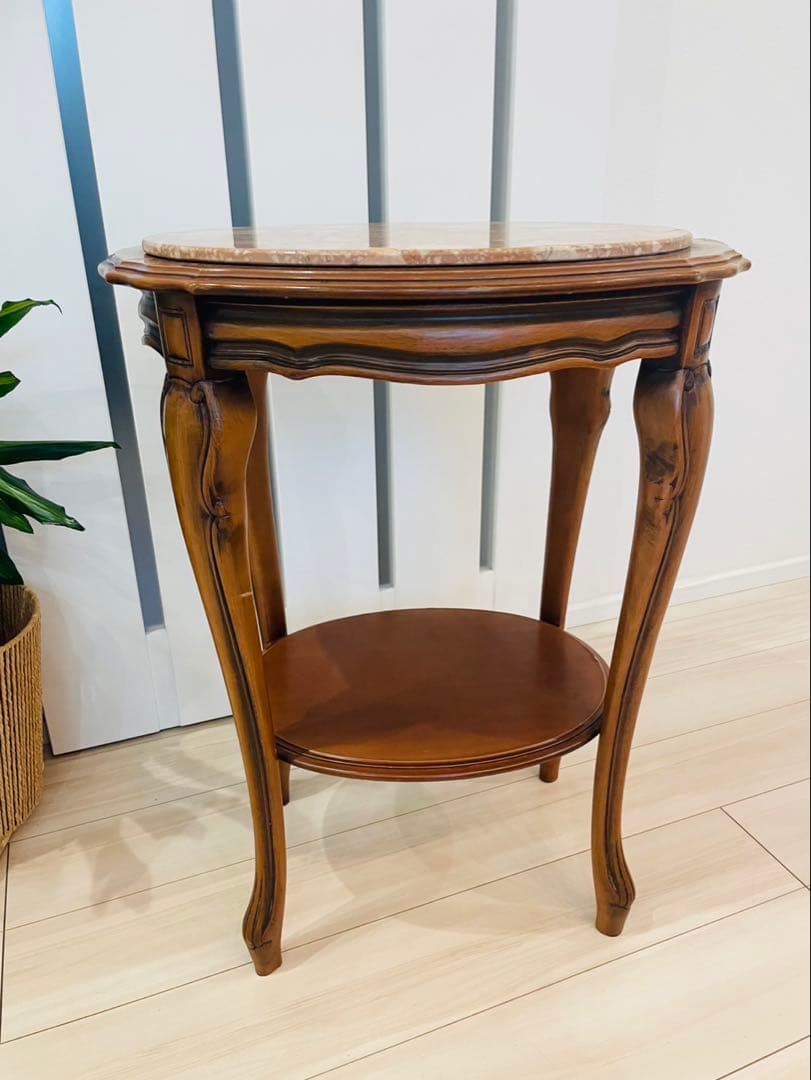 送料込み　大理石 猫脚 コンソール アンティーク 木製 彫刻 天板 テーブル